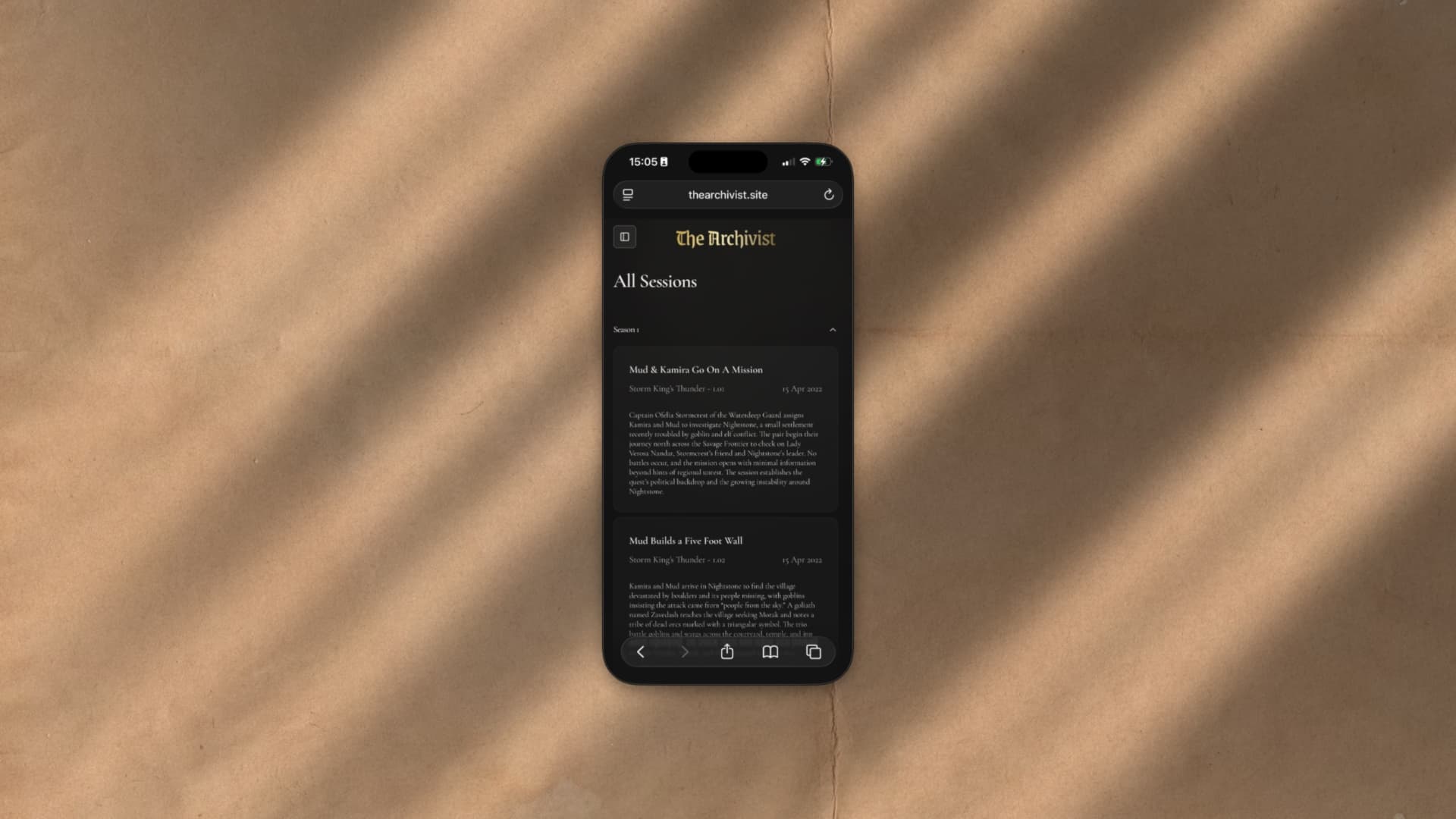 New session page on desktop