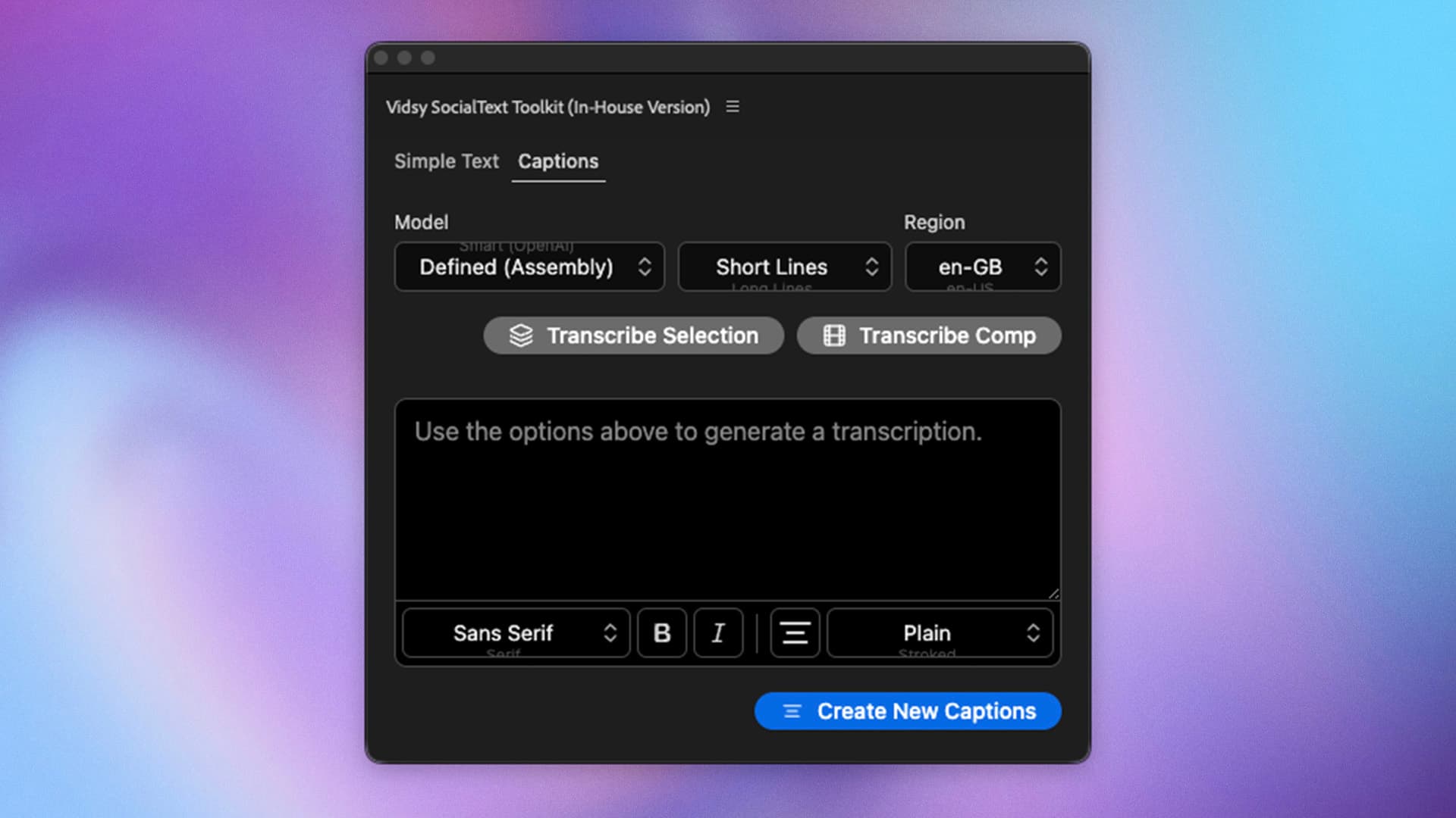 Caption Toolkit incorporated into an existing Vidsy tool.