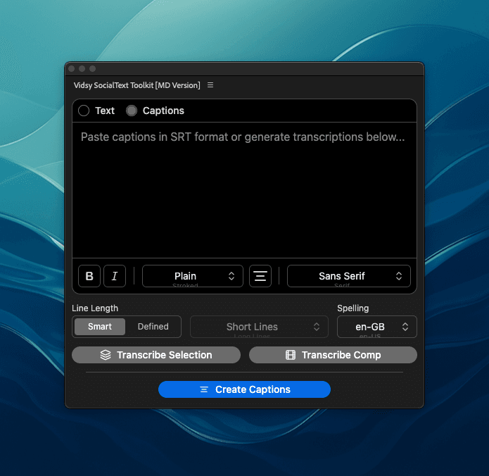 Caption Toolkit incorporated into an existing Vidsy toolkit