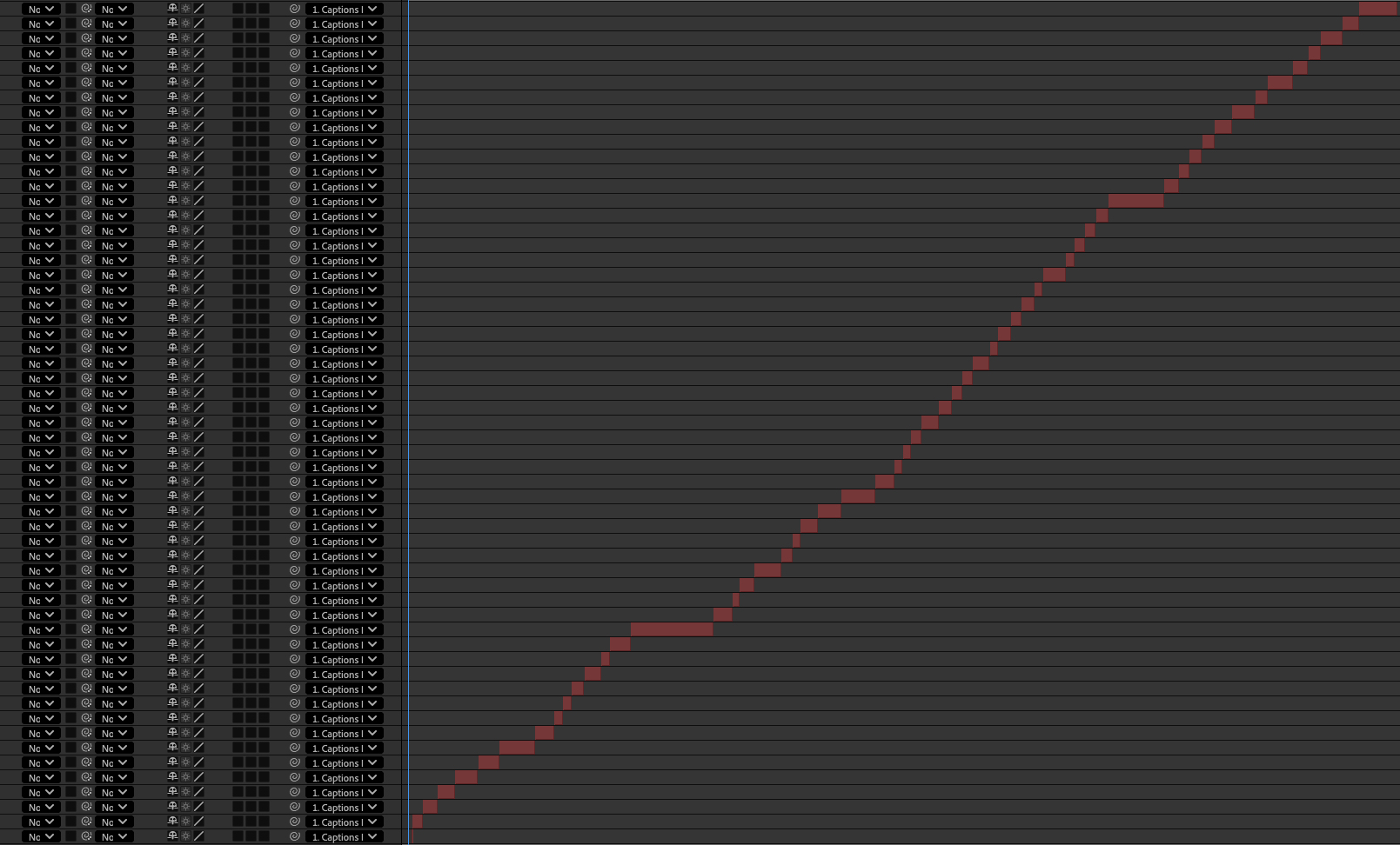 After Effects timeline generated by the caption toolkit in seconds.