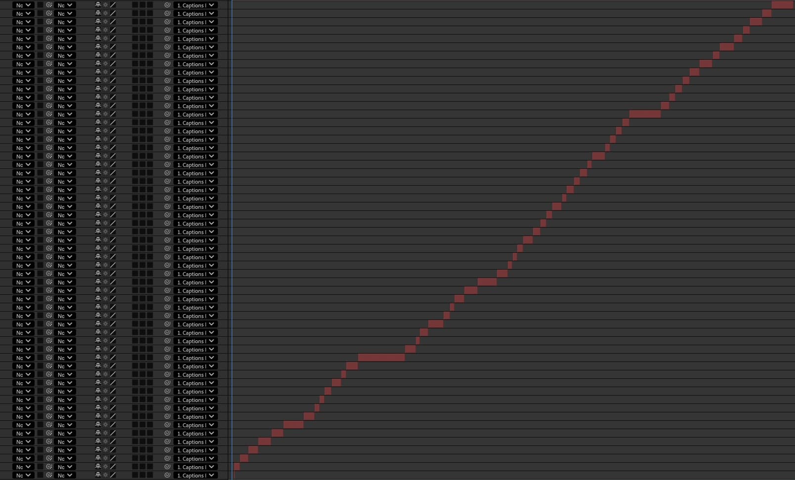 Ae timeline generated by the caption toolkit in seconds.