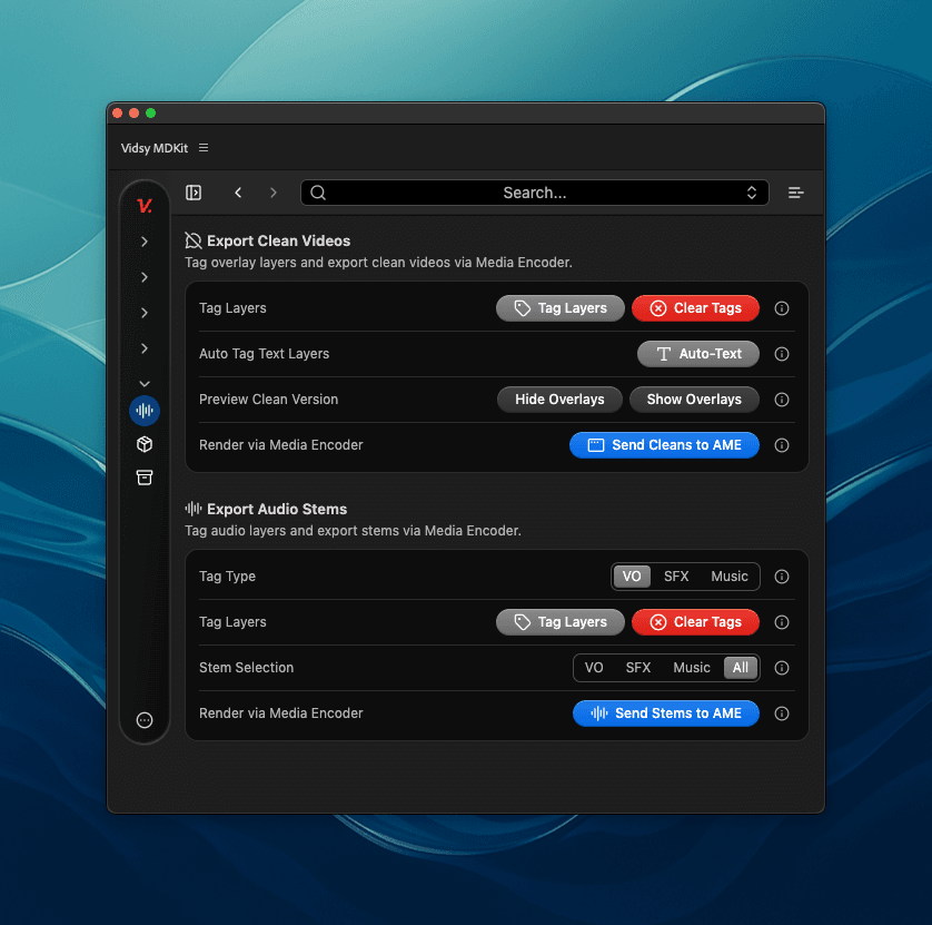 Cleans & Stems tab: Sidebar closed, help-text visible.
